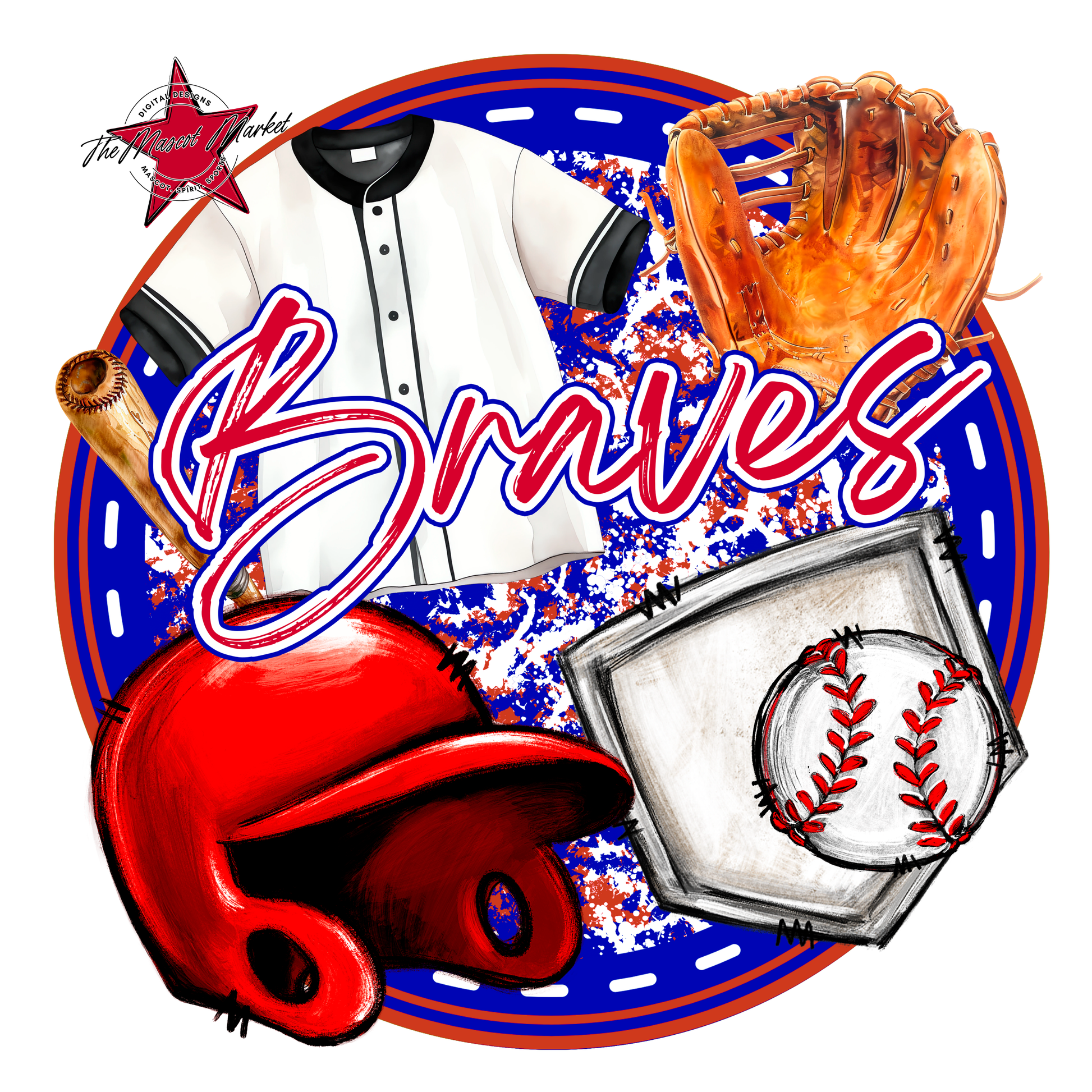 Braves Circle Baseball Design-Blue-Red
