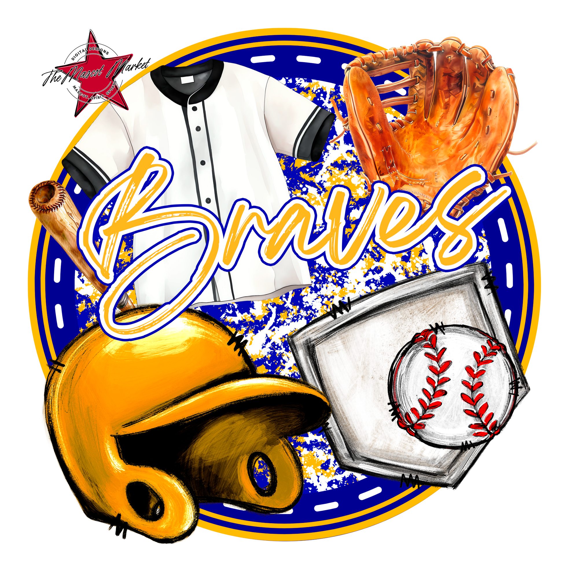 Braves Circle Baseball Design-Blue-Yellow