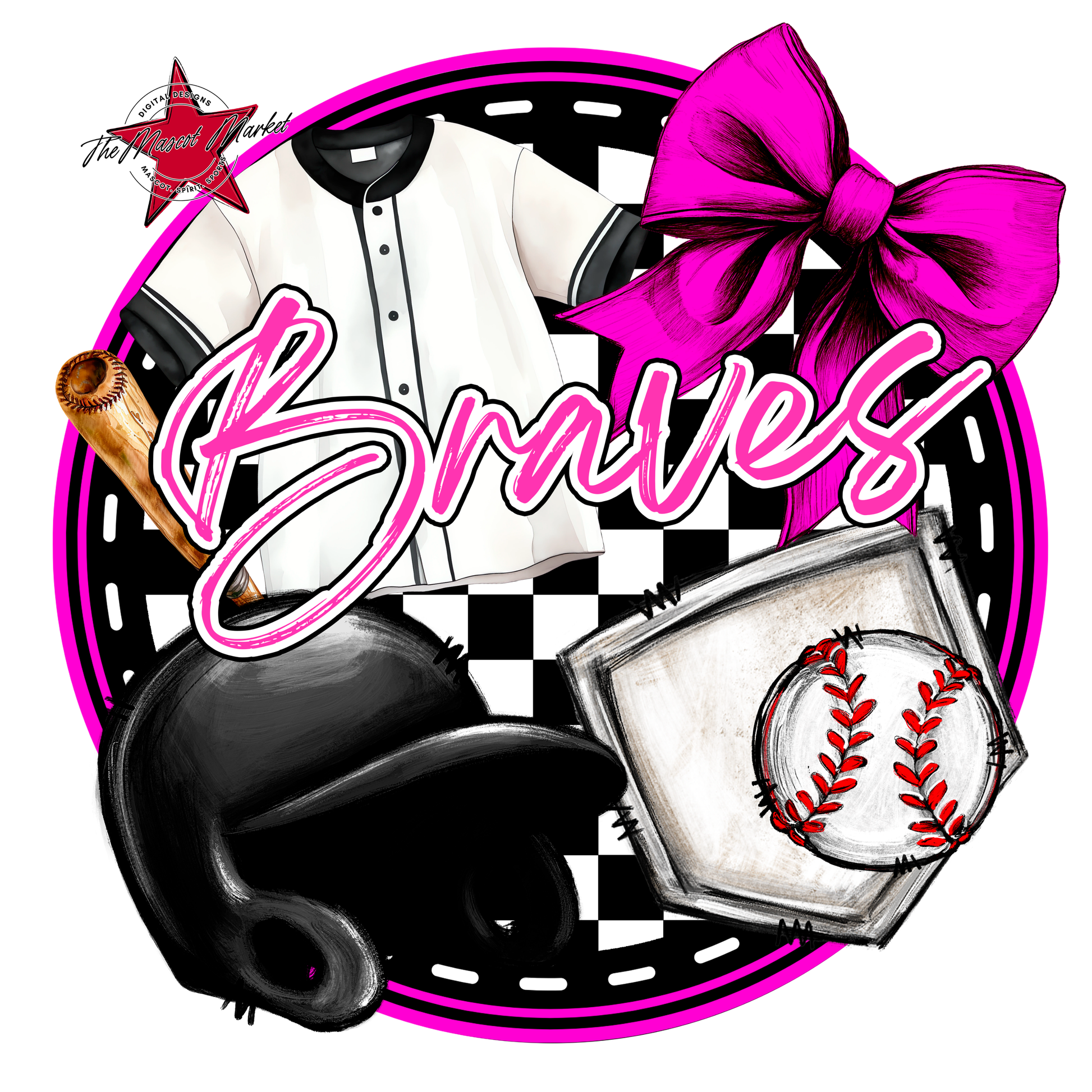 Braves Circle Baseball Design-Pink