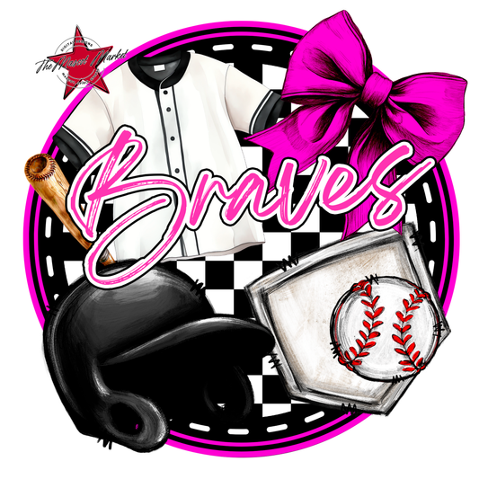 Braves Circle Baseball Design-Pink