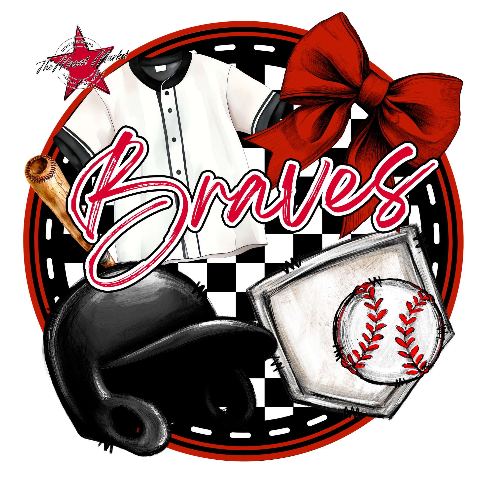 Braves Circle Baseball Design-Red