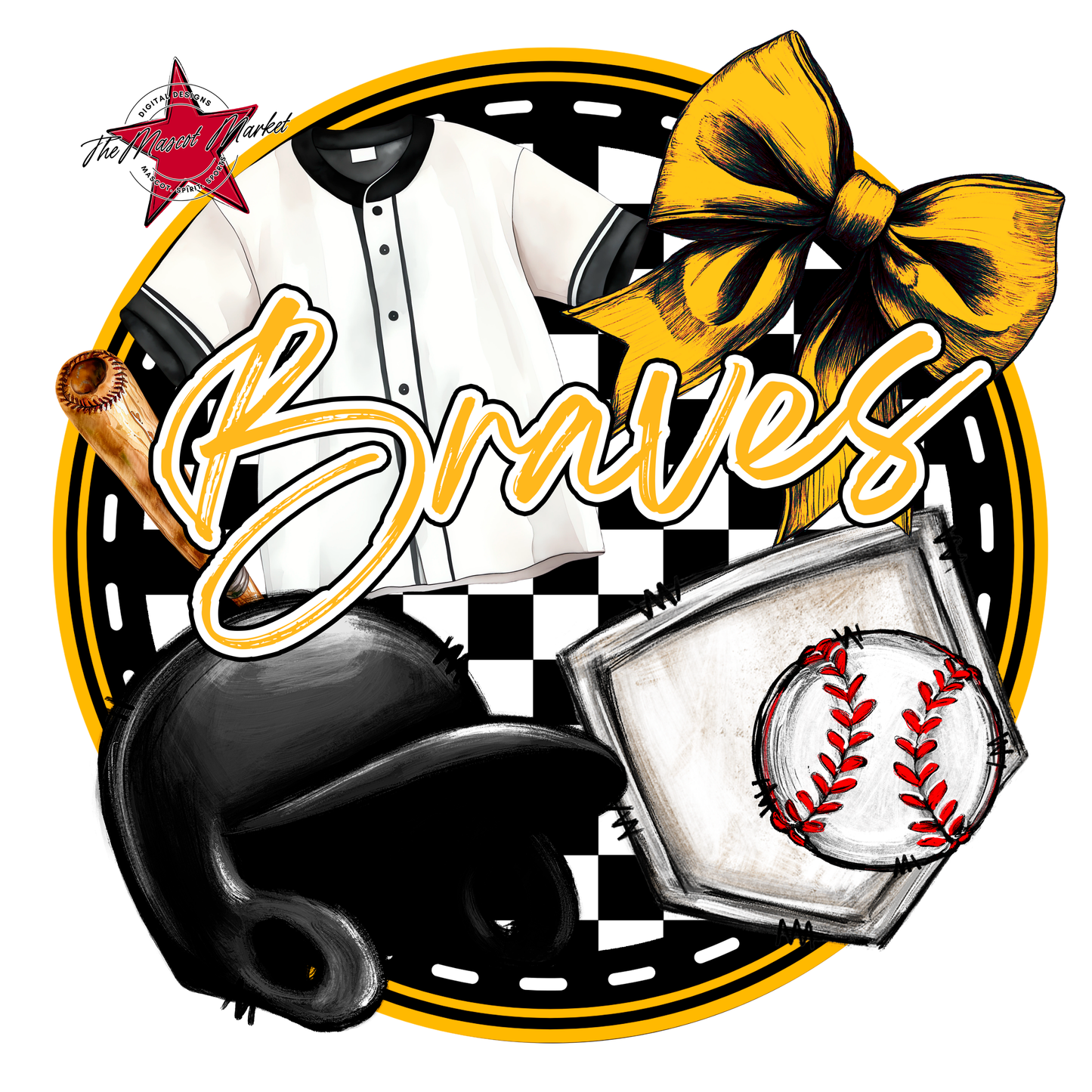 Braves Circle Baseball Design-Yellow