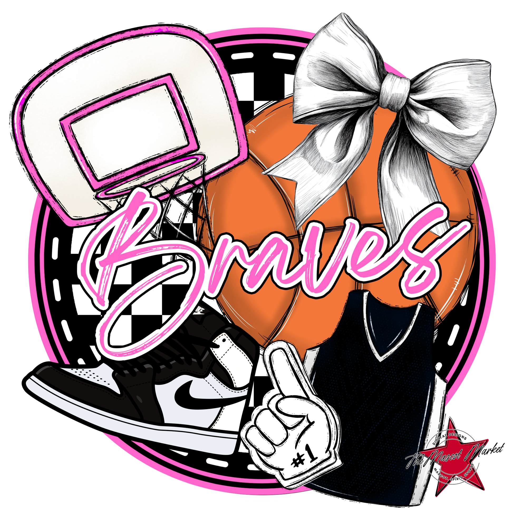 Braves Circle Basketball Design-Baby Pink