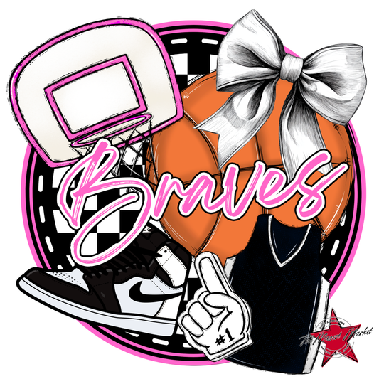 Braves Circle Basketball Design-Baby Pink