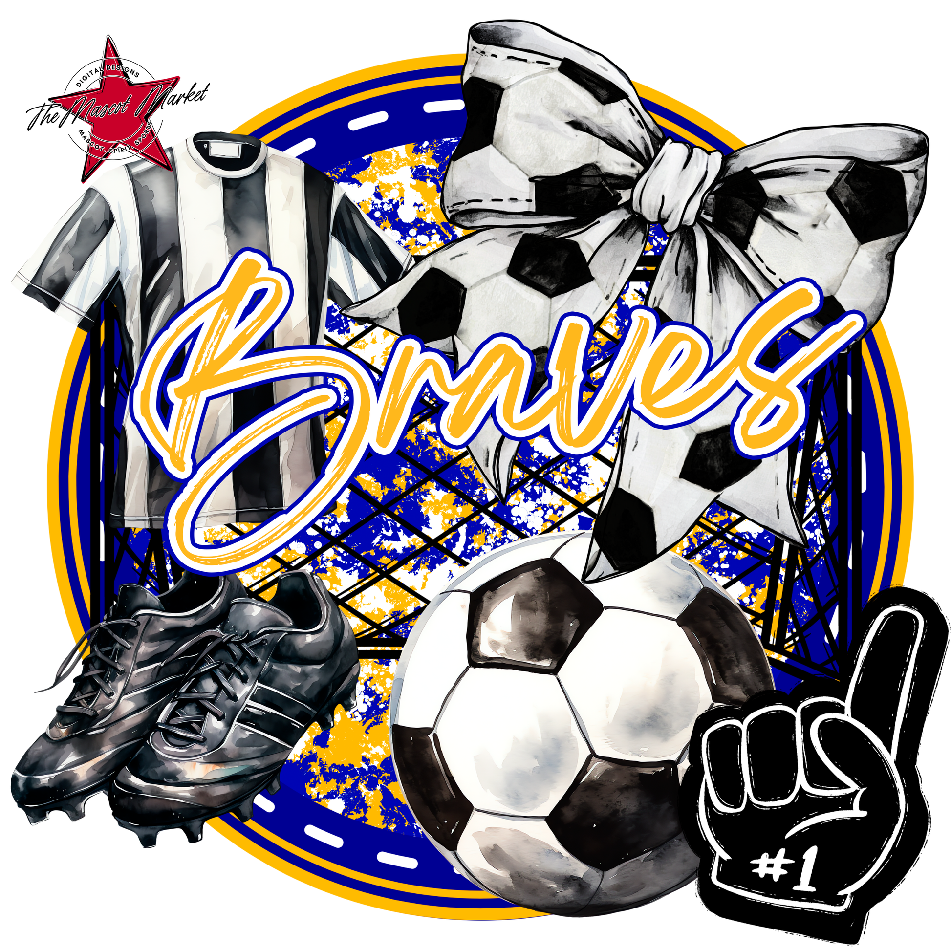 Braves Circle Soccer Design-Blue-Yellow