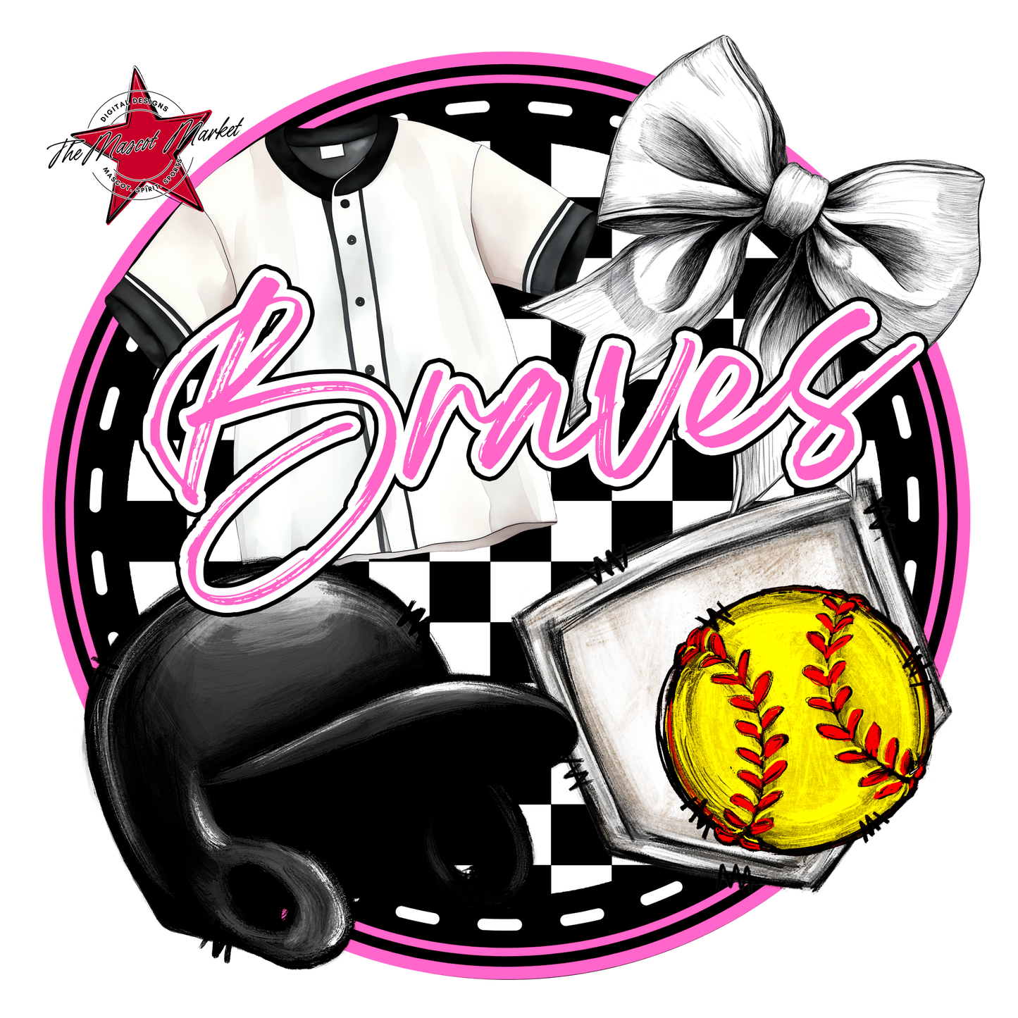 Braves Circle Softball Design-Baby Pink