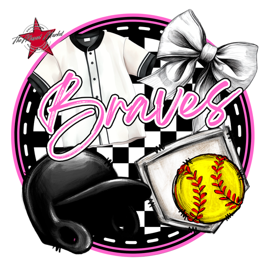 Braves Circle Softball Design-Baby Pink