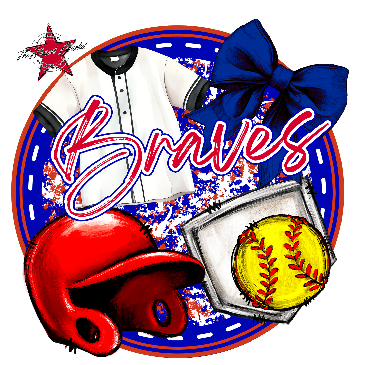 Braves Circle Softball Design-Blue-Red