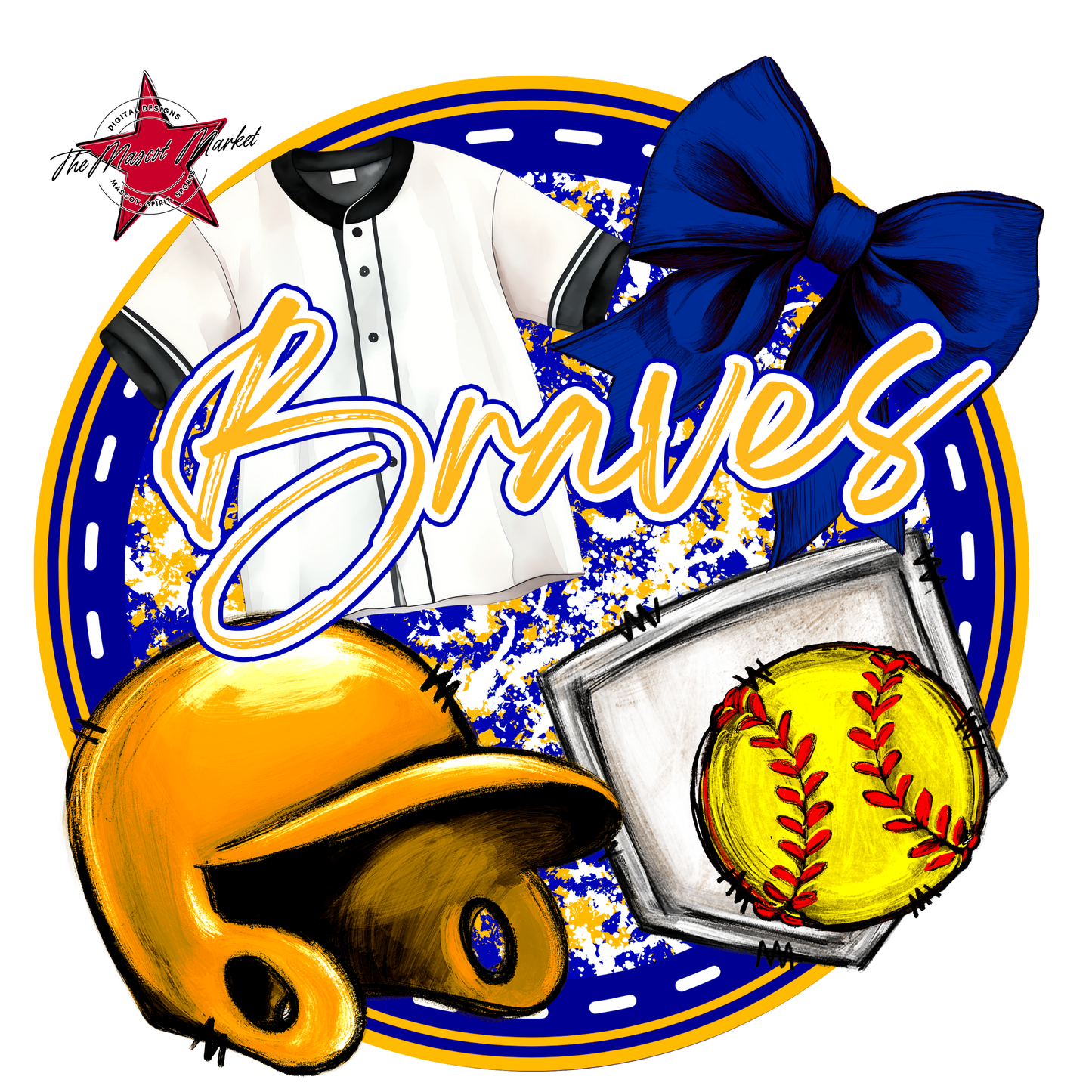 Braves Circle Softball Design-Blue-Yellow