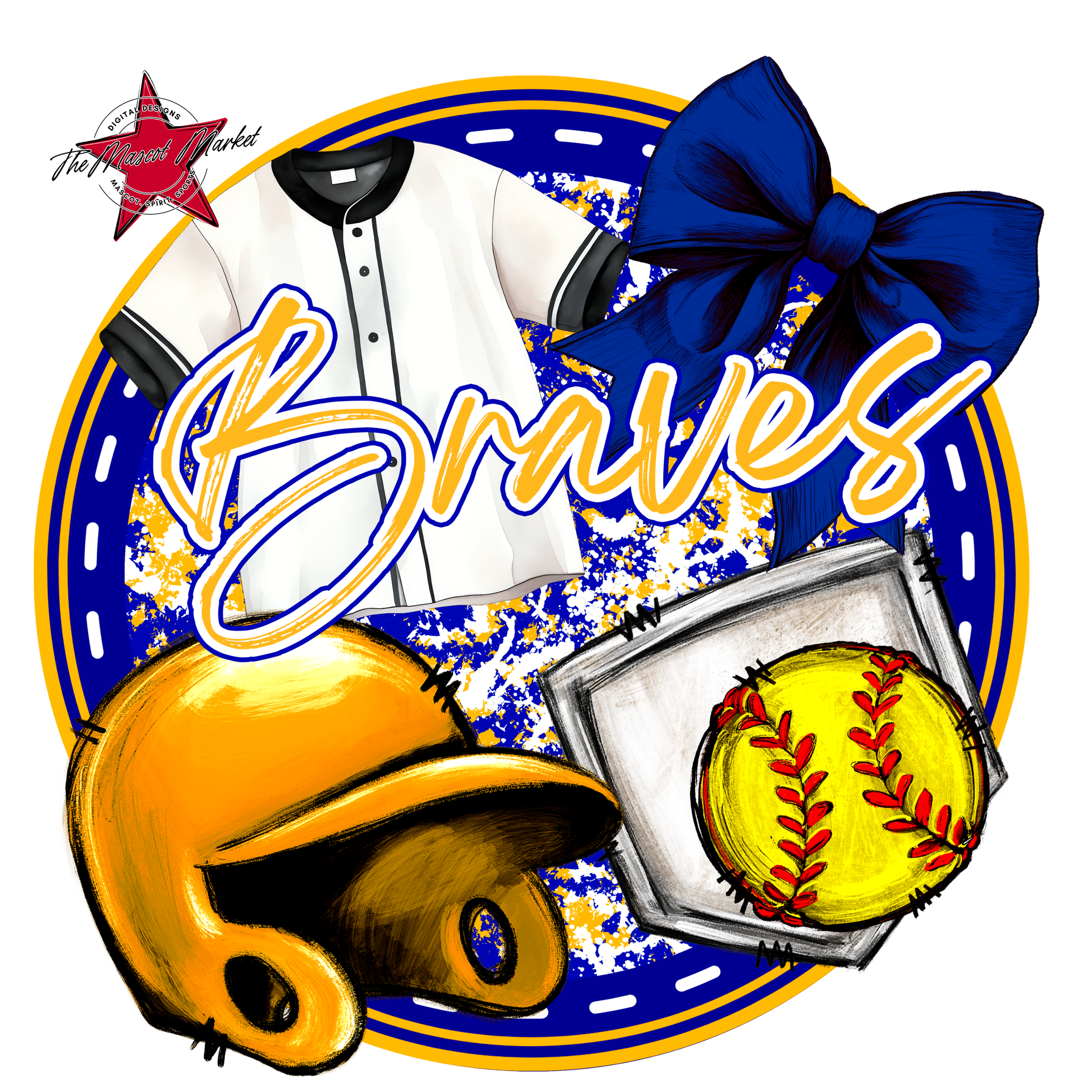 Braves Circle Softball Design-Blue-Yellow