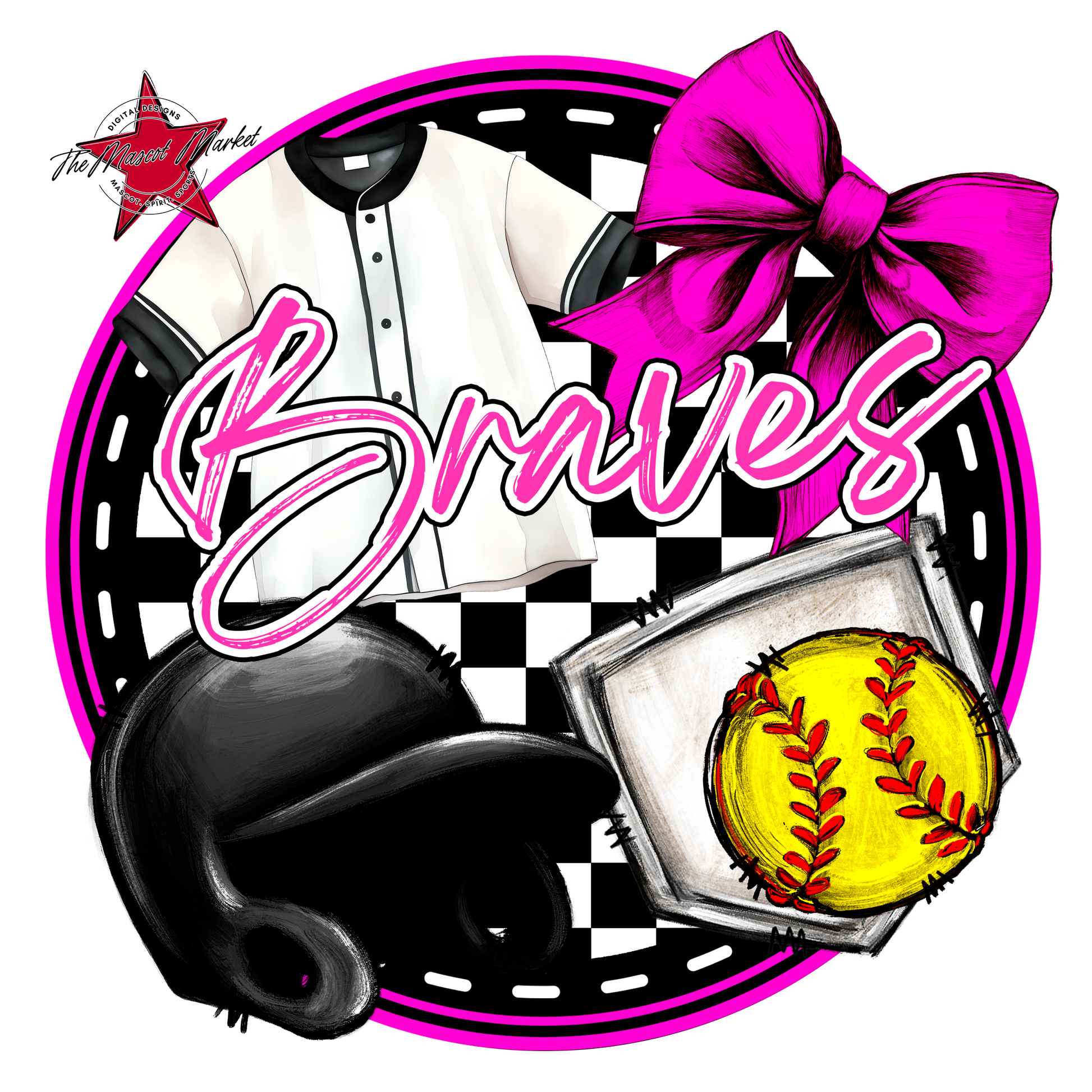 Braves Circle Softball Design-Pink