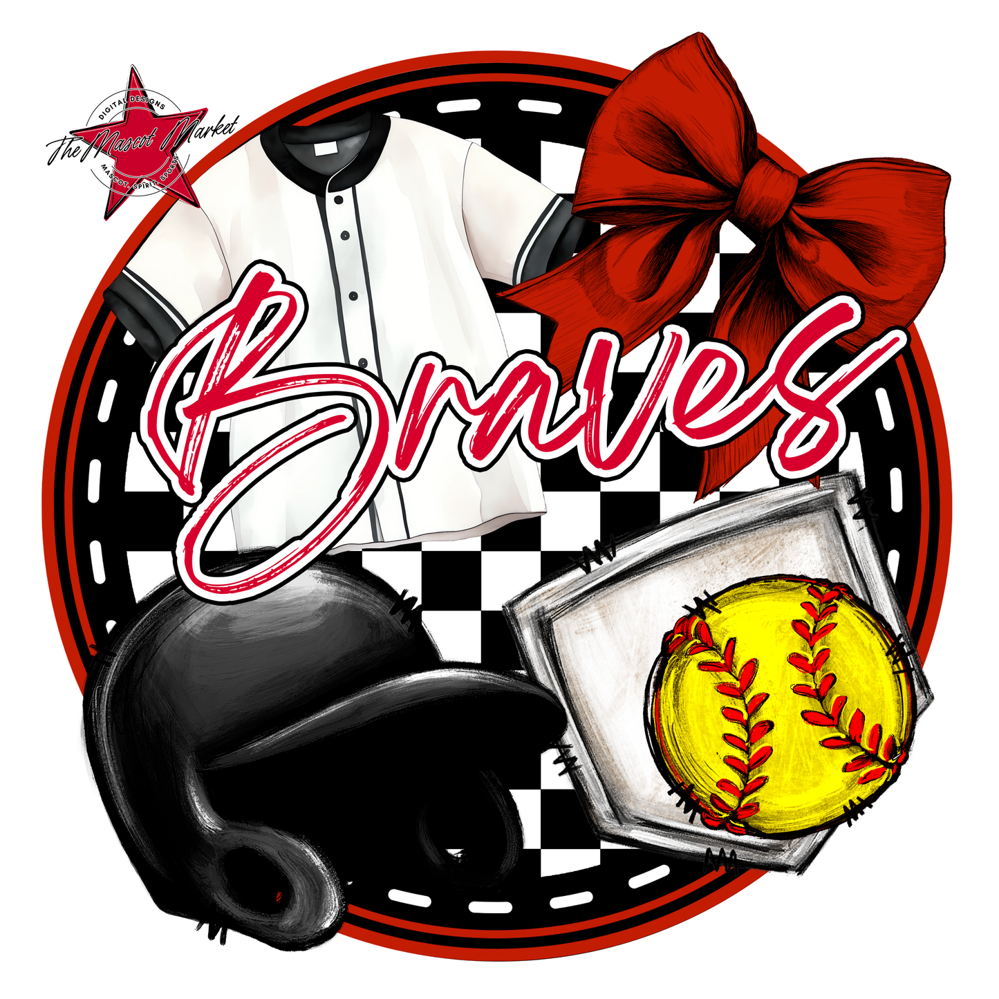 Braves Circle Softball Design-Red