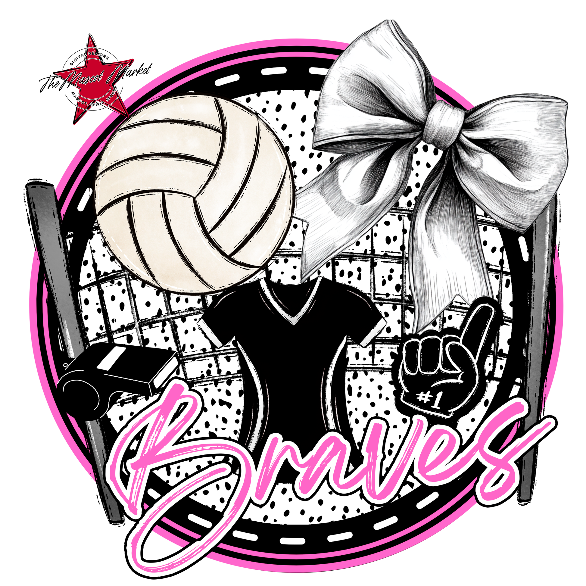 Braves Circle Volleyball Design-Baby Pink