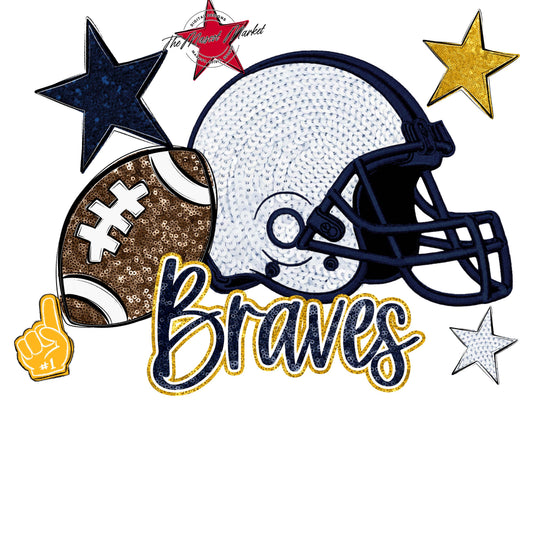Braves Football Embroidered Sequins Design-Navy & Yellow