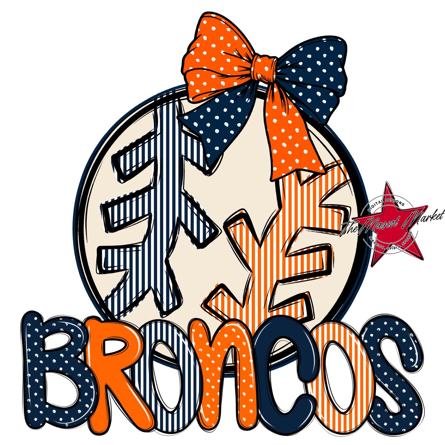 Broncos Baseball-Softball Spirit Design-Navy & Orange