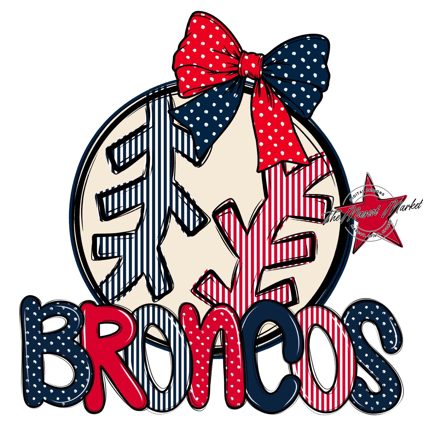 Broncos Baseball-Softball Spirit Design-Navy & Red