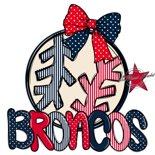 Broncos Baseball-Softball Spirit Design-Navy & Red