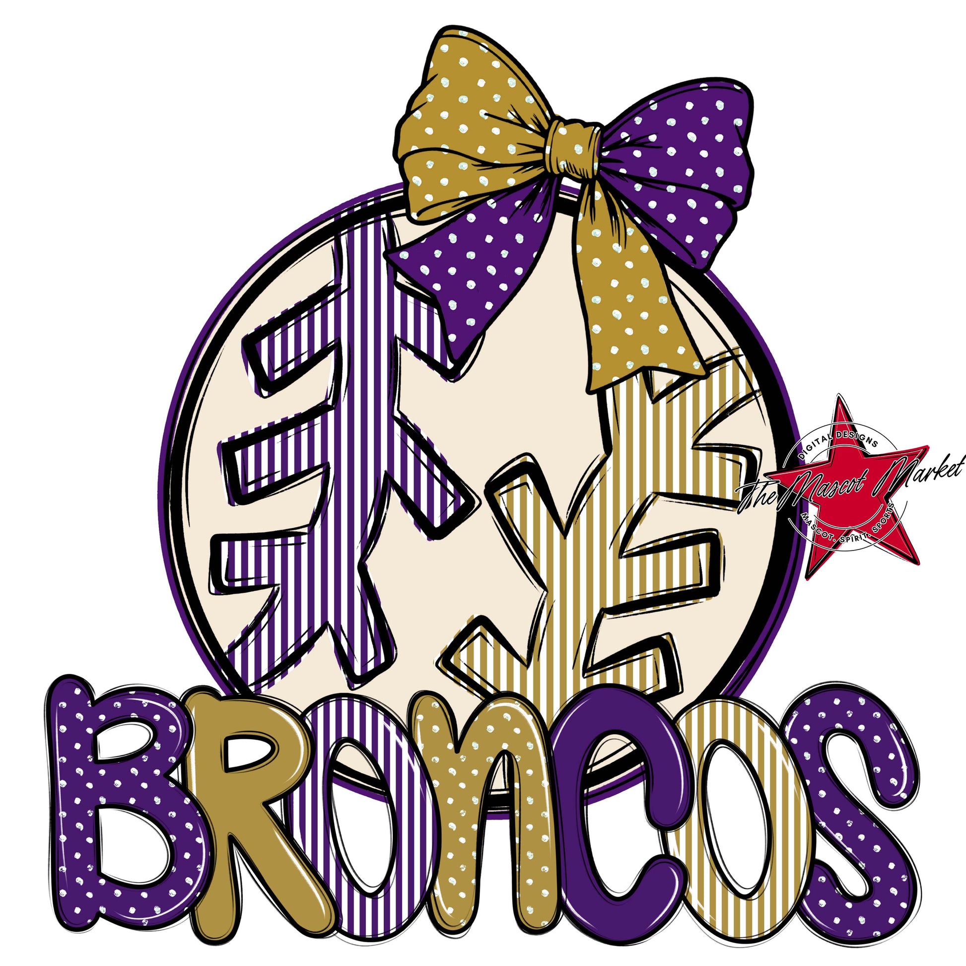 Broncos Baseball-Softball Spirit Design-Purple & Gold