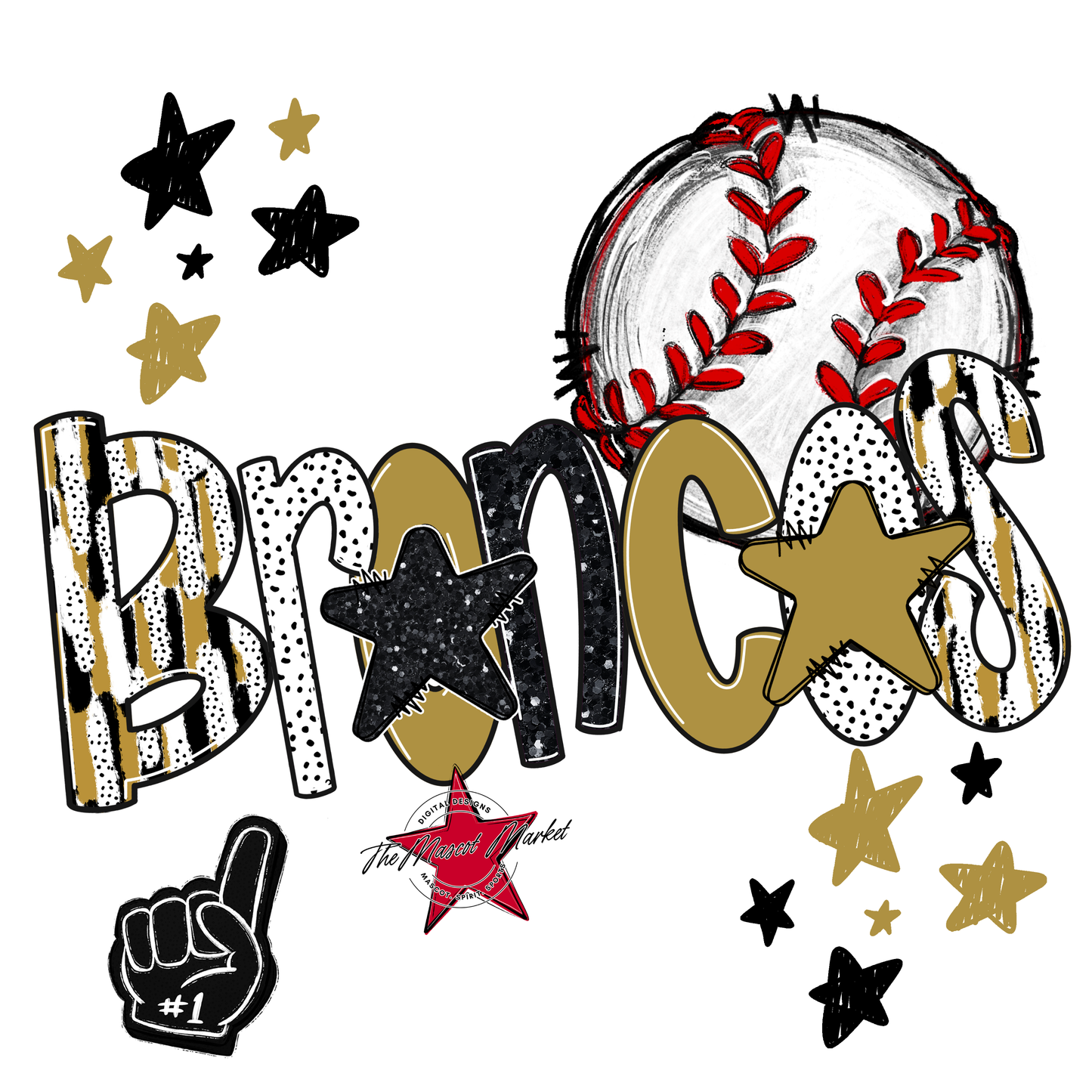 Broncos Baseball Scrape-Gold