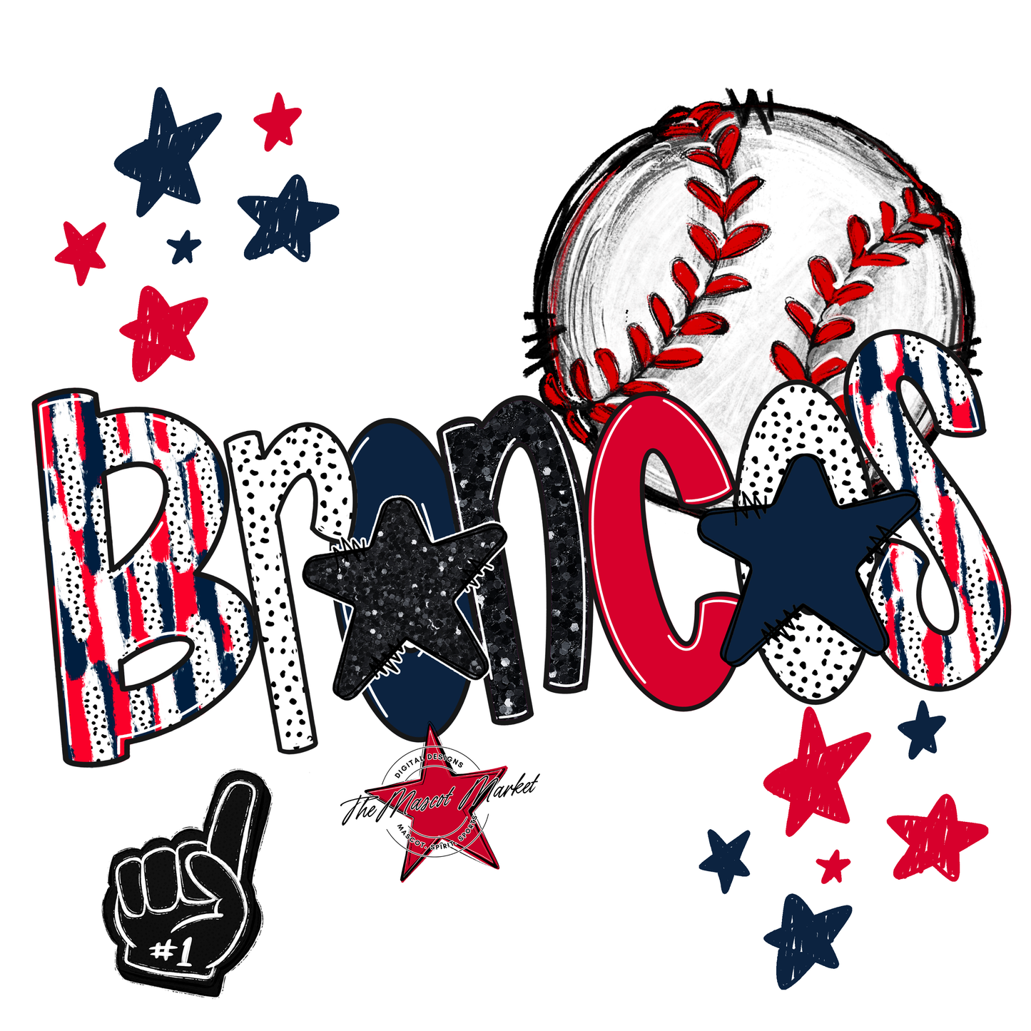 Broncos Baseball Scrape-Navy-Red