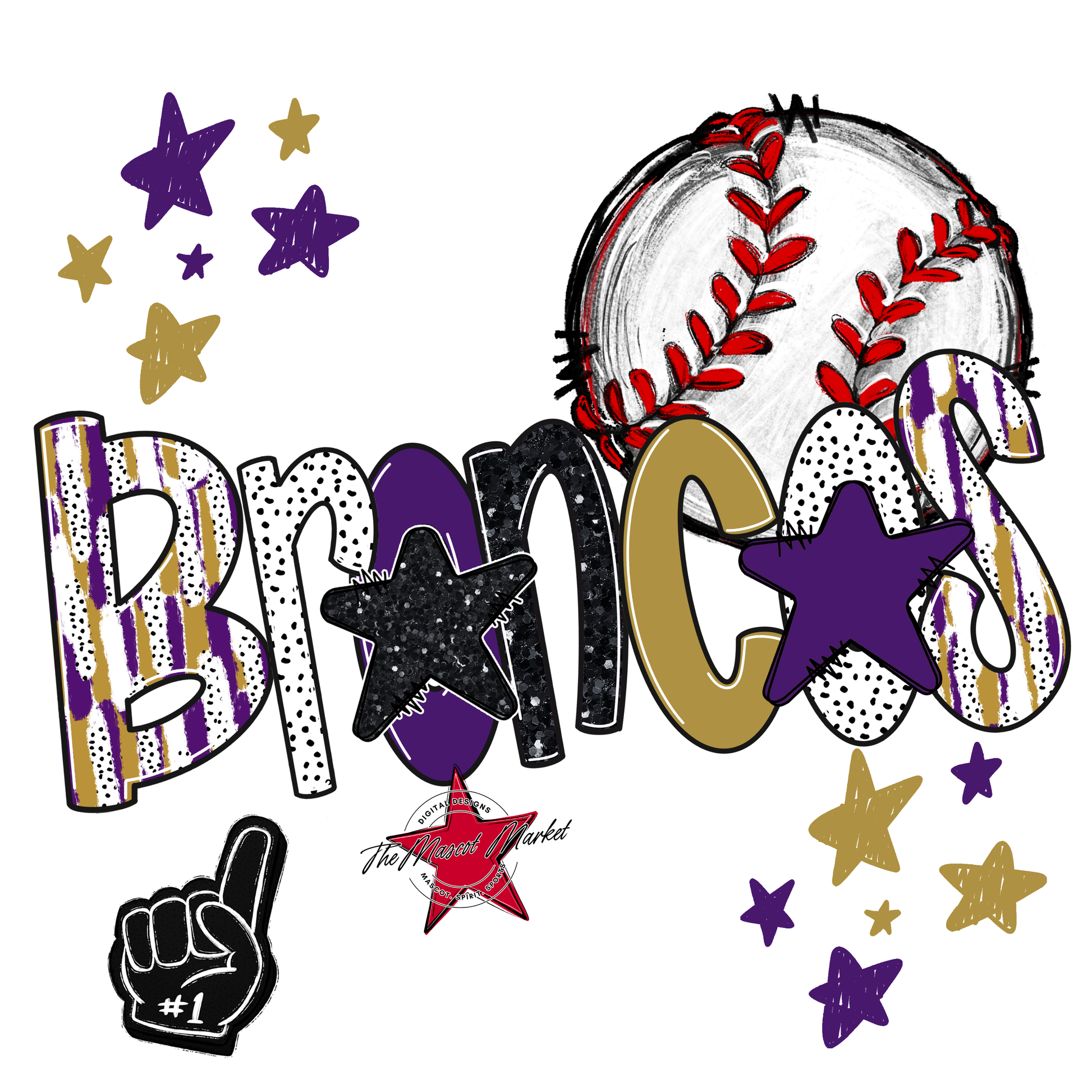 Broncos Baseball Scrape-Purple-Gold