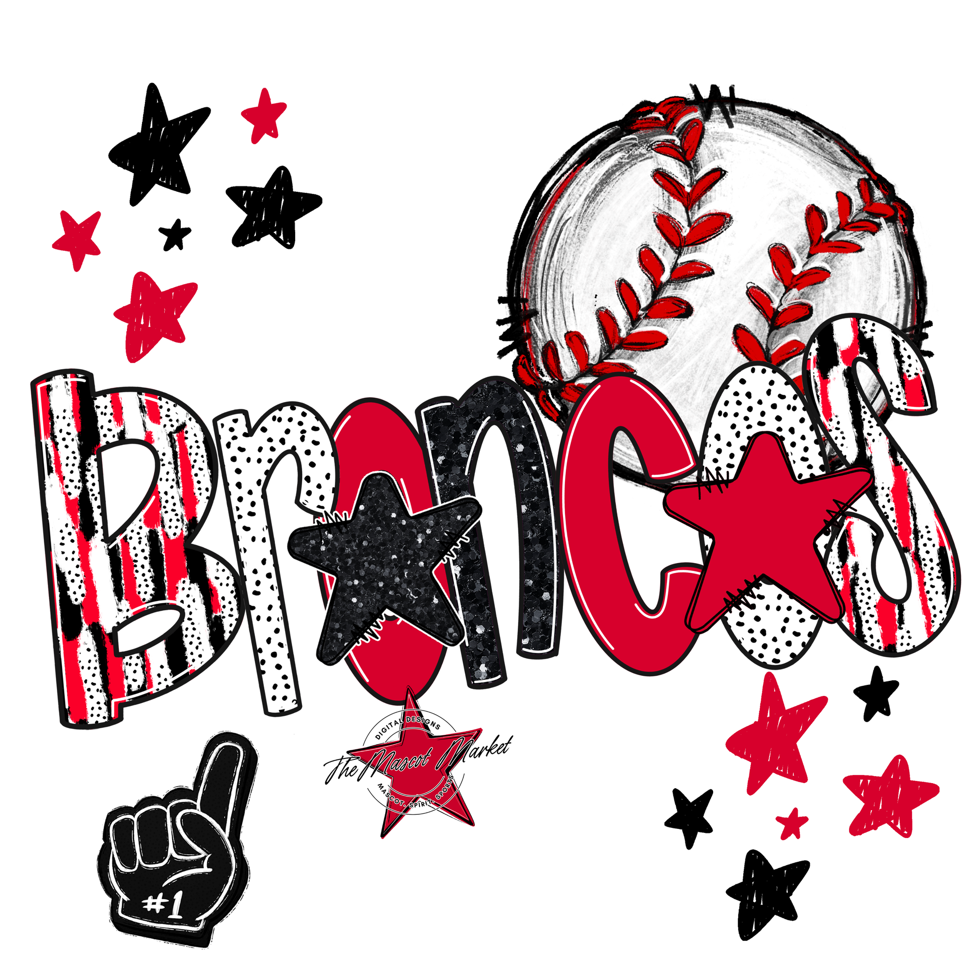 Broncos Baseball Scrape-Red