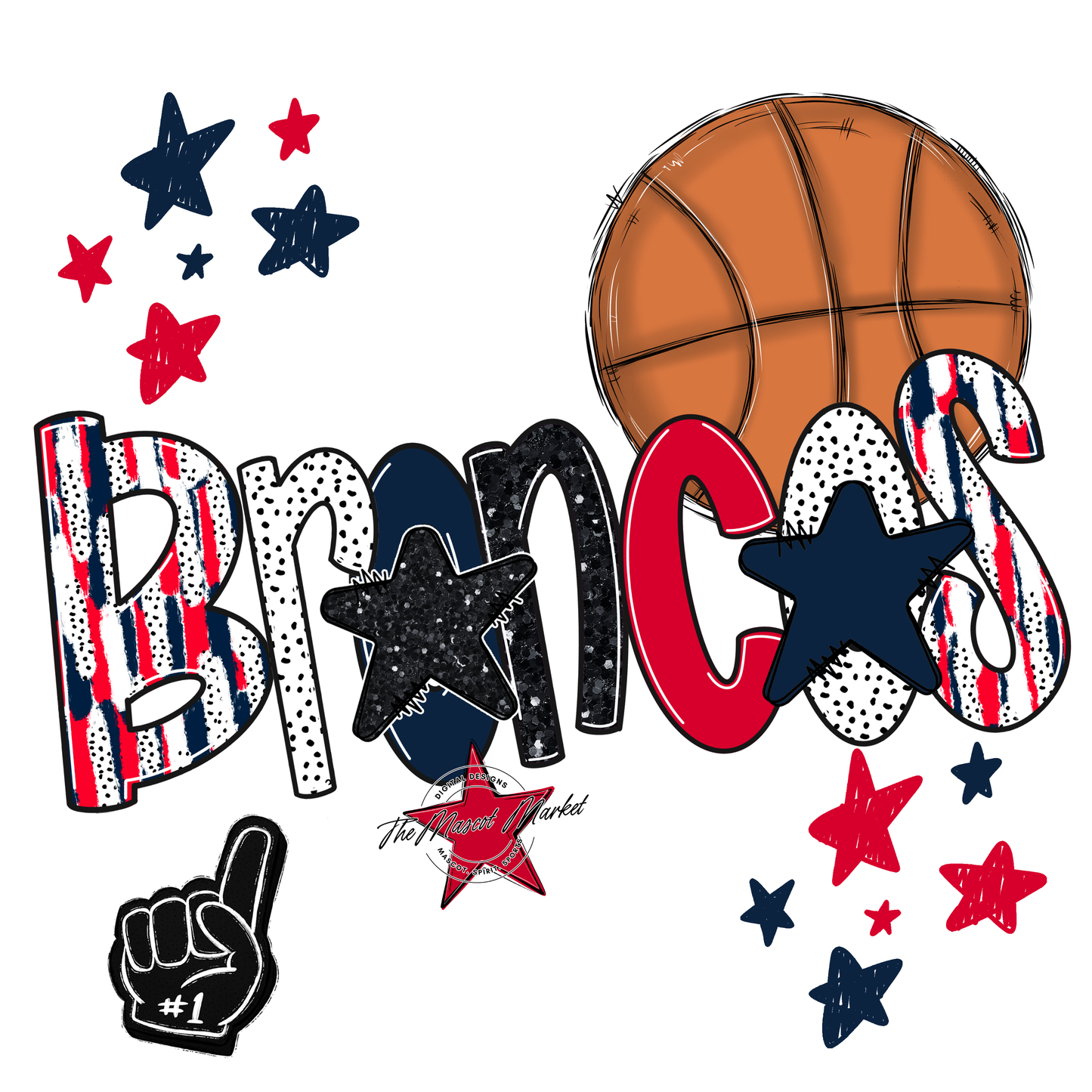 Broncos Basketball Scrape-Navy-Red