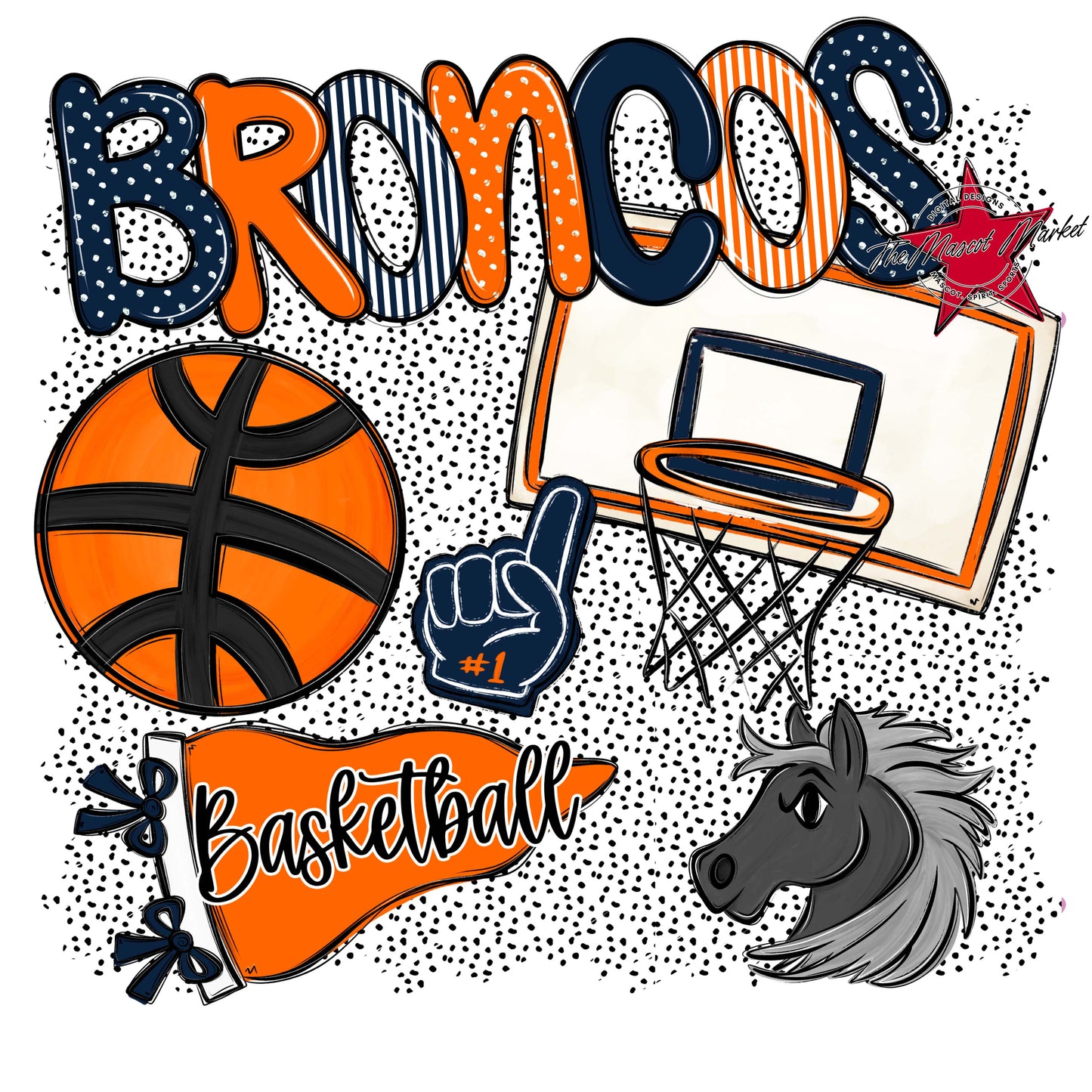 Broncos Basketball Spirit-Navy & Orange