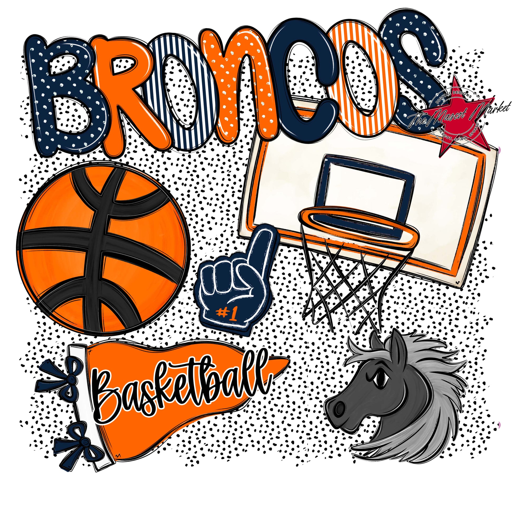 Broncos Basketball Spirit-Navy & Orange