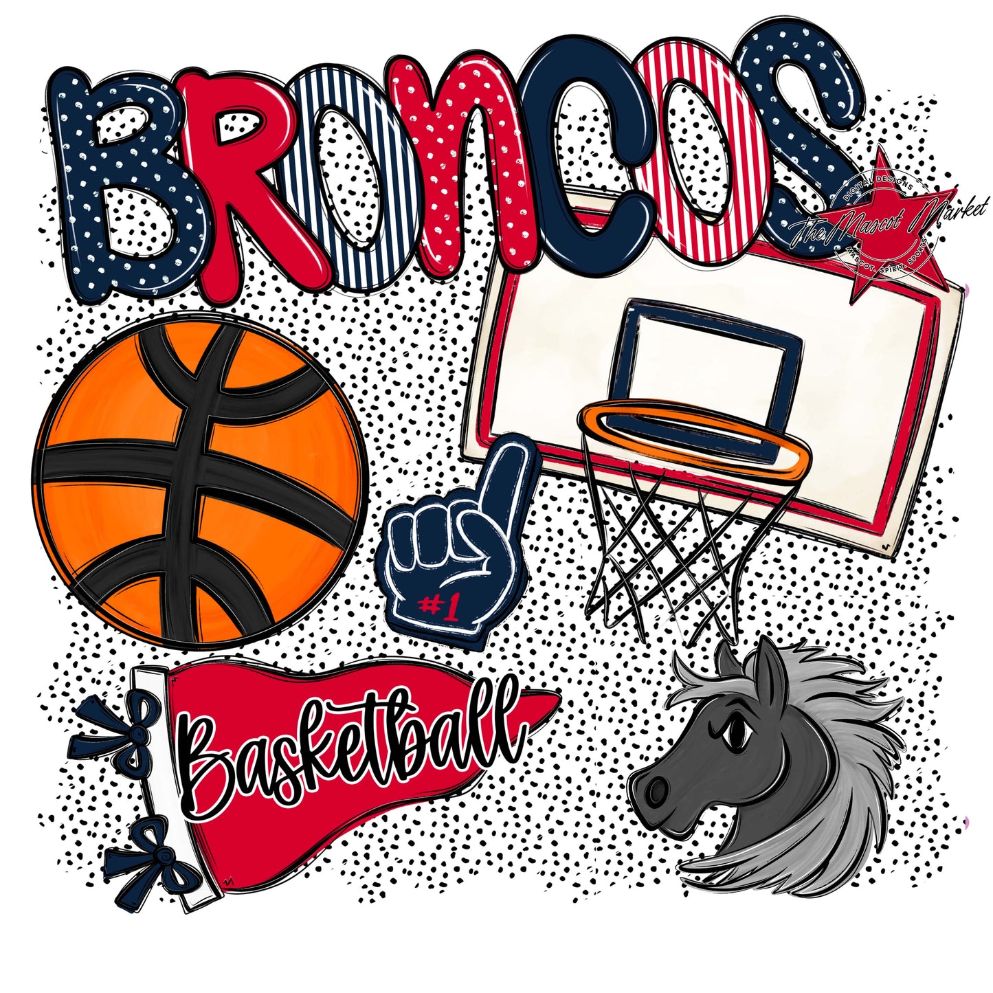 Broncos Basketball Spirit-Navy & Red