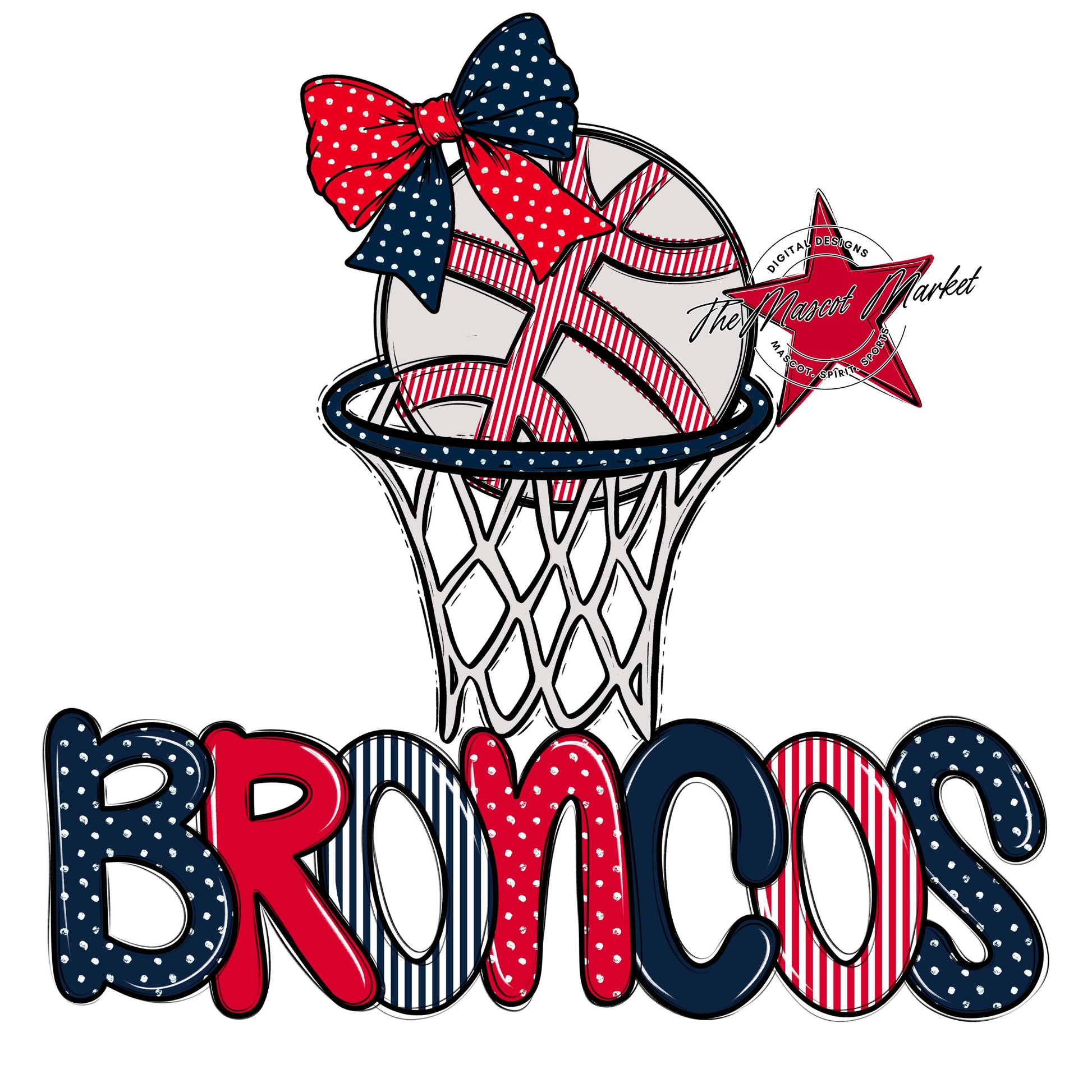 Broncos Basketball Spirit Design-Navy & Red