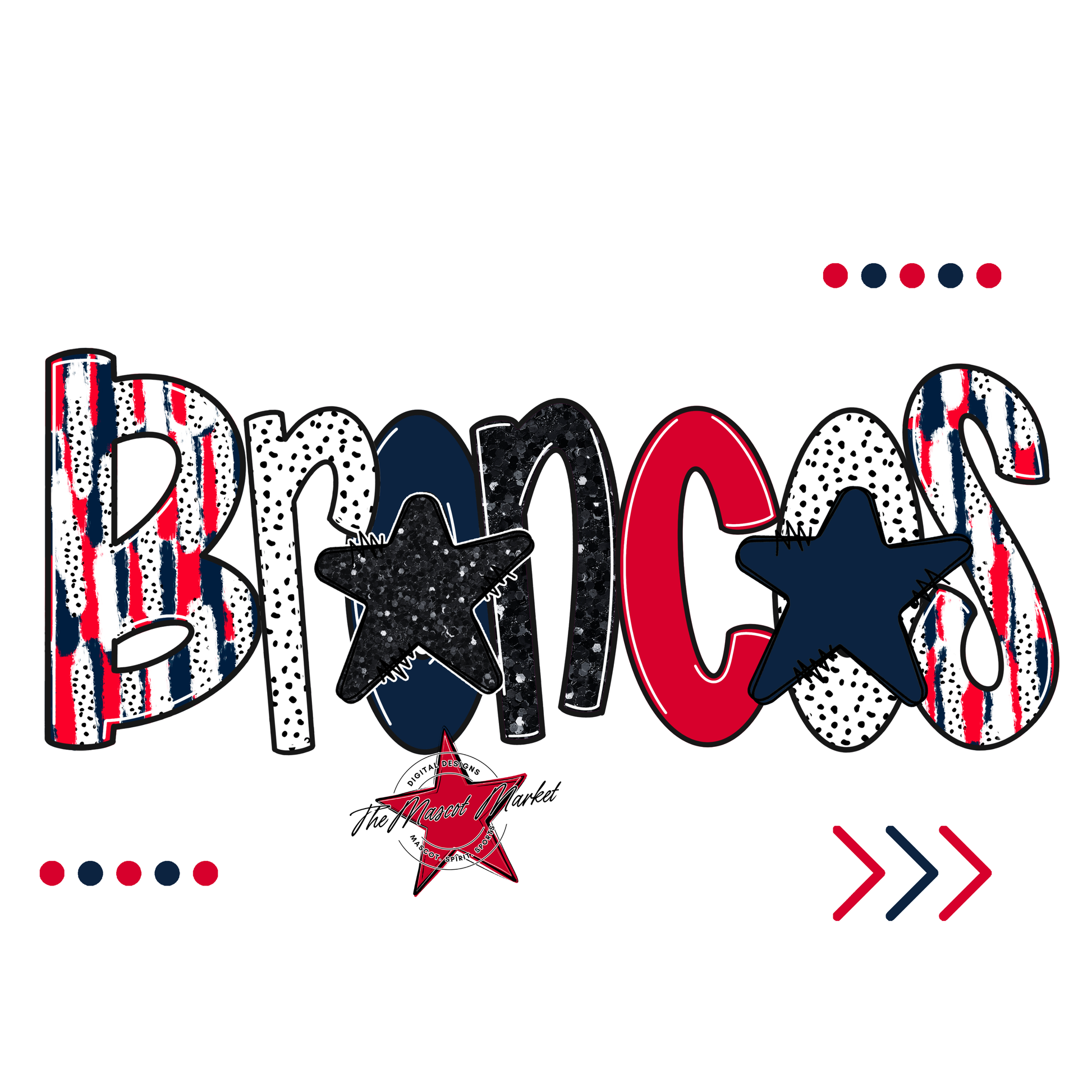 Broncos Brushstroke Alpha w Arrows-Navy-Red