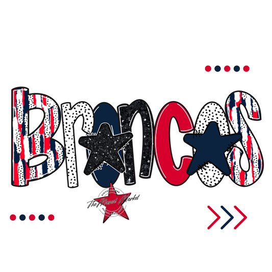 Broncos Brushstroke Alpha w Arrows-Navy-Red