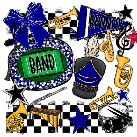Broncos Checkers Band Spirit Design-Blue