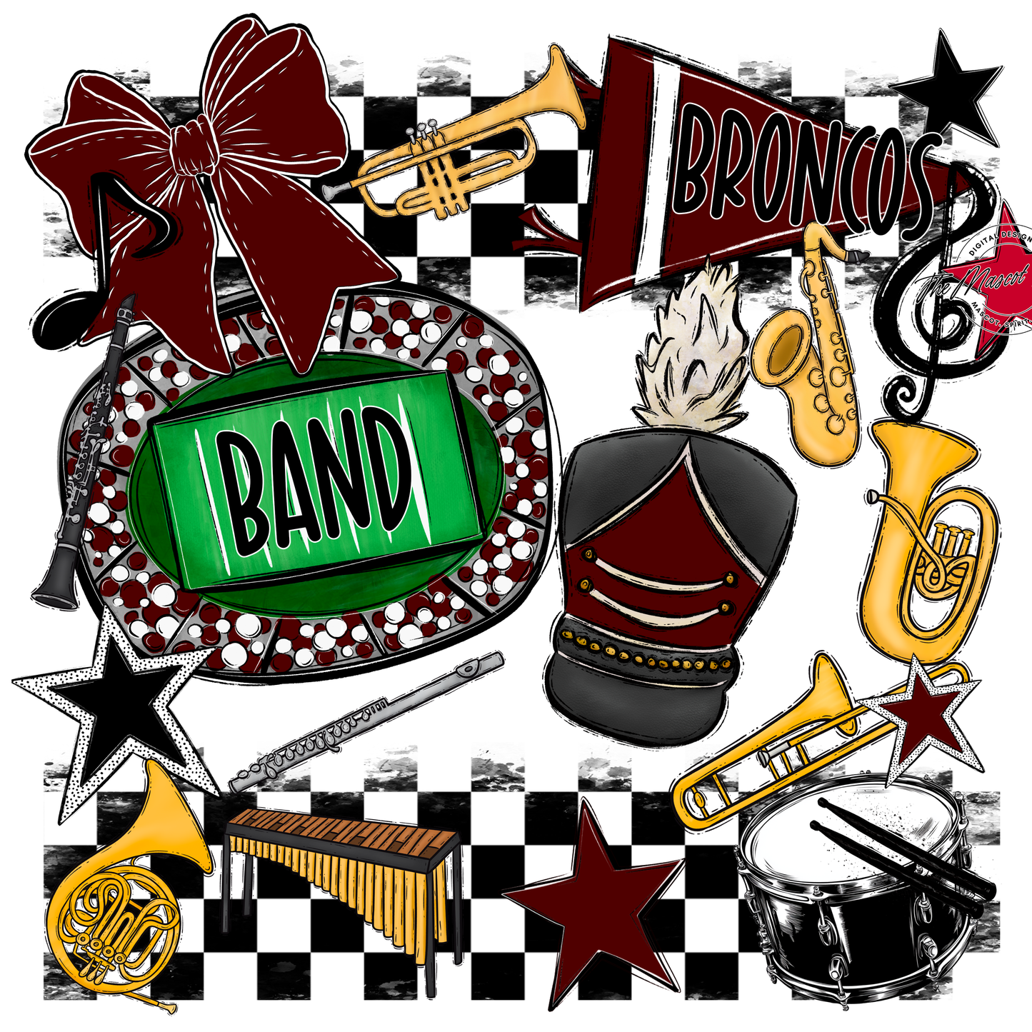 Broncos Checkers Band Spirit Design-Maroon