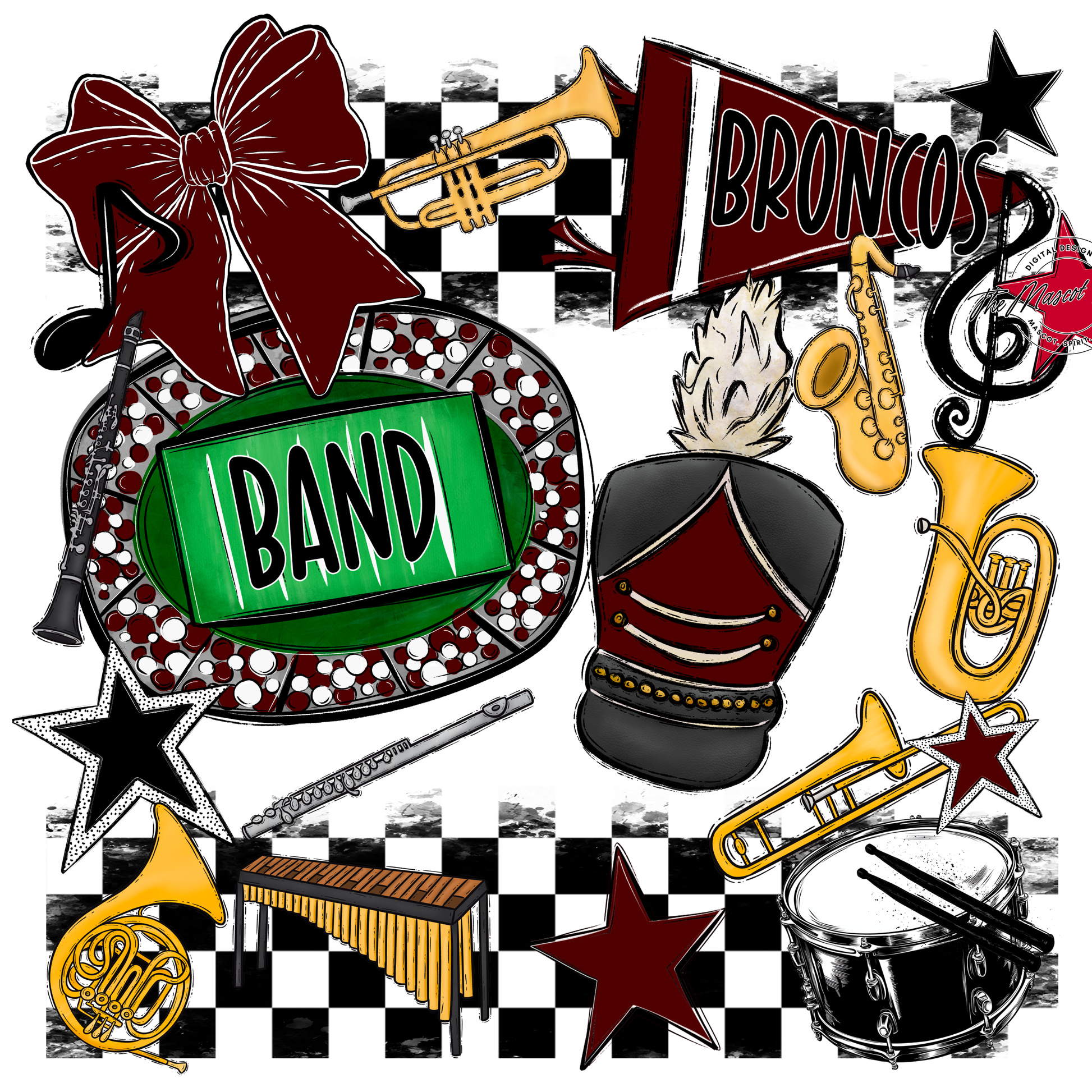 Broncos Checkers Band Spirit Design-Maroon