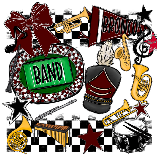 Broncos Checkers Band Spirit Design-Maroon
