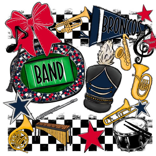 Broncos Checkers Band Spirit Design-Navy-Red