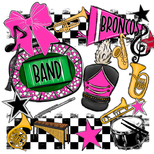 Broncos Checkers Band Spirit Design-Pink