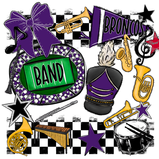 Broncos Checkers Band Spirit Design-Purple