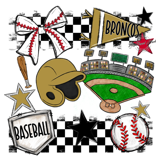 Broncos Checkers Baseball Spirit Design-Gold