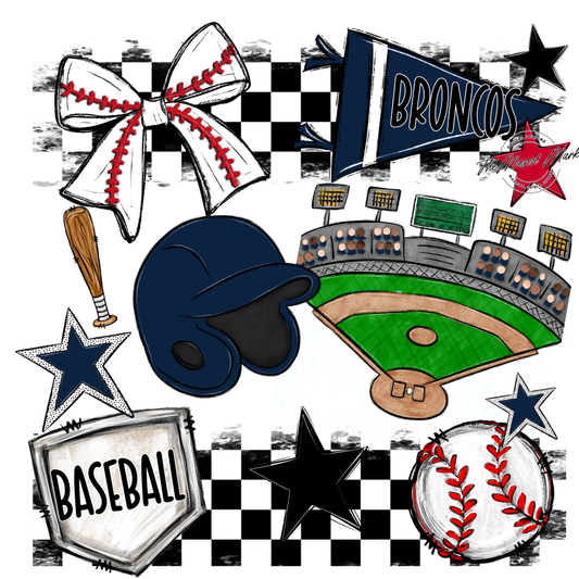 Broncos Checkers Baseball Spirit Design-Navy