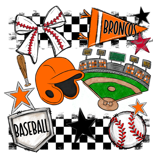 Broncos Checkers Baseball Spirit Design-Orange
