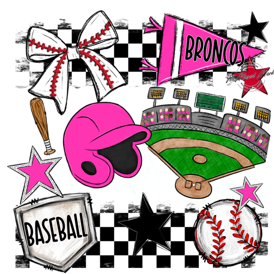Broncos Checkers Baseball Spirit Design-Pink