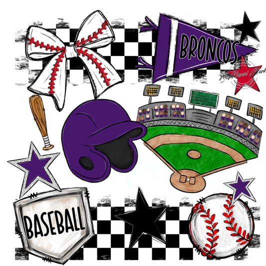 Broncos Checkers Baseball Spirit Design-Purple
