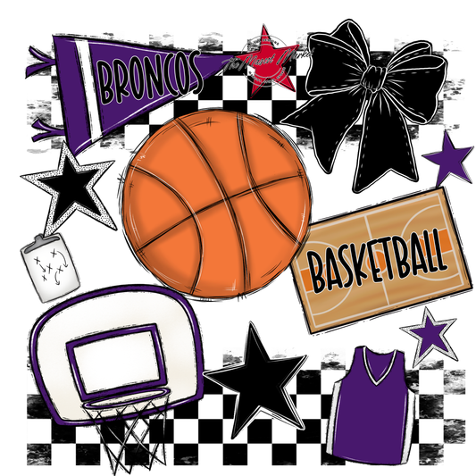 Broncos Checkers Basketball Spirit Design-Purple