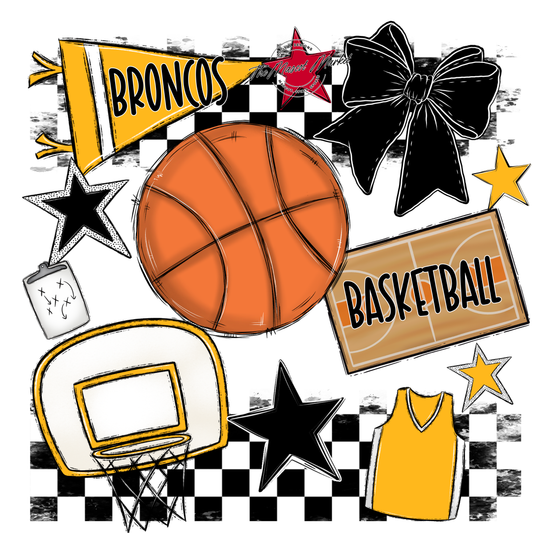 Broncos Checkers Basketball Spirit Design-Yellow