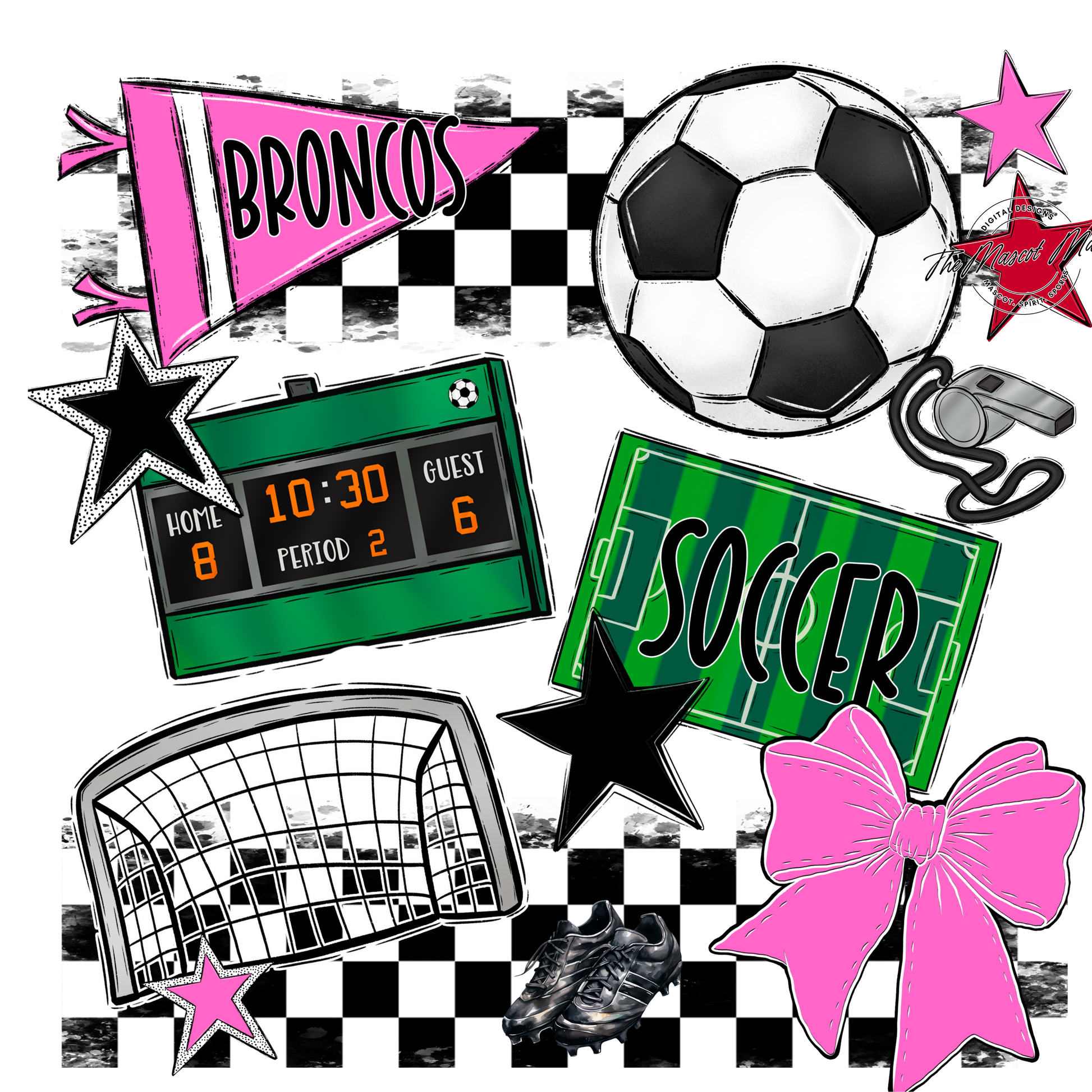Broncos Checkers Soccer Spirit Design-Baby Pink