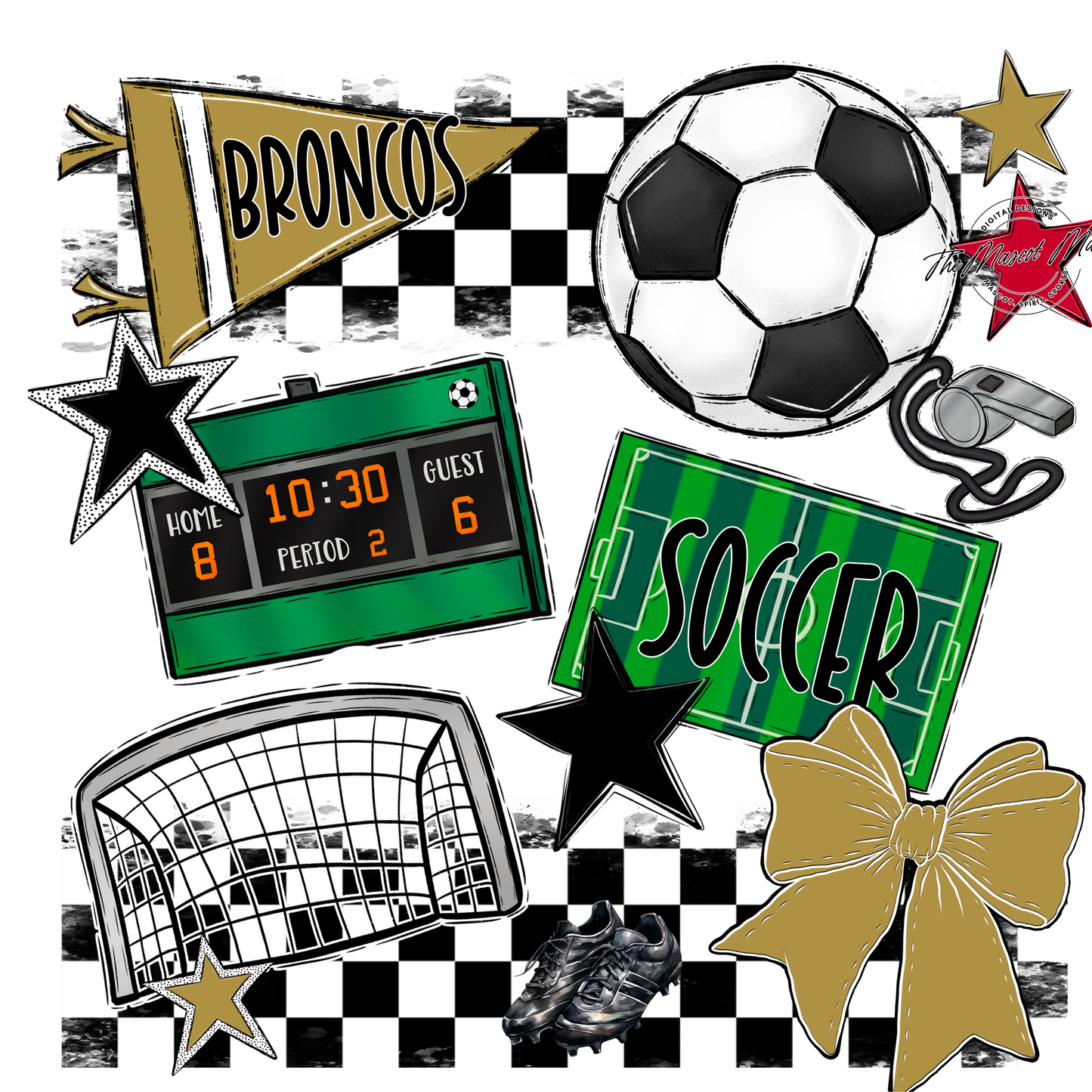 Broncos Checkers Soccer Spirit Design-Gold