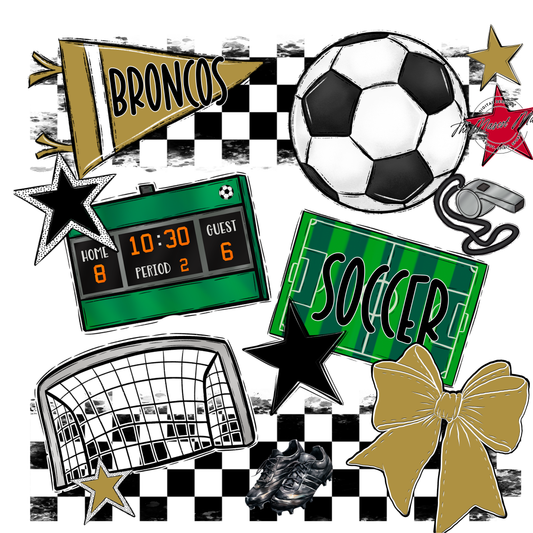 Broncos Checkers Soccer Spirit Design-Gold
